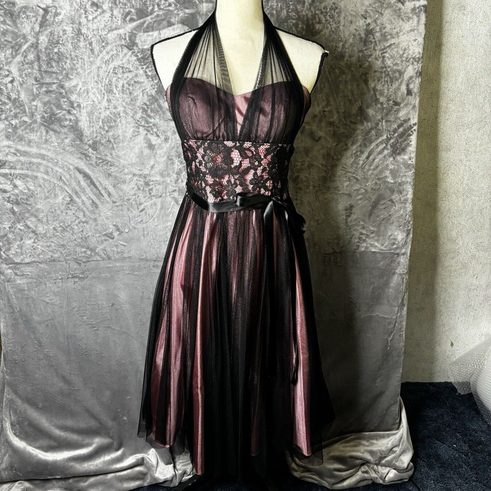 Betsy & Adam Dress Size 4 Purple Black Mesh Fairy Halter‎ Y2K Whimsigoth Event - Picture 2 of 16